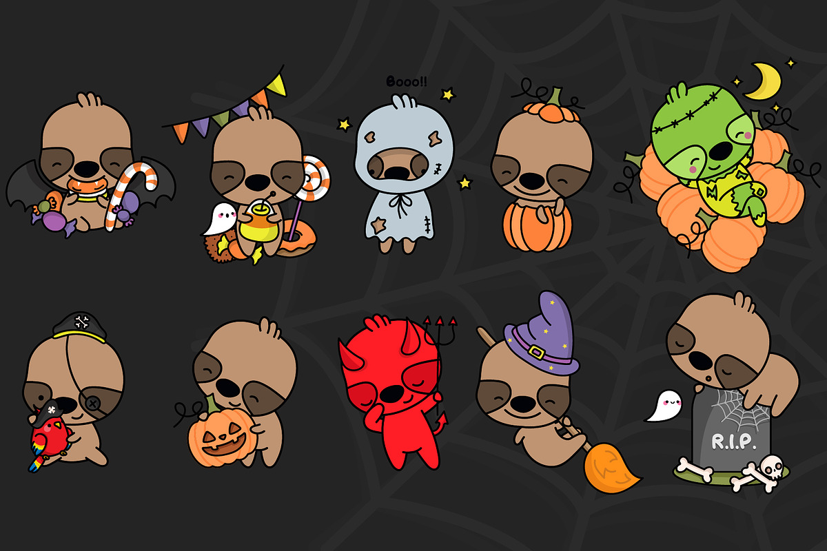 Halloween Sloth, Set of Cute Animal, an Animal Illustration by ArtVarStudio (Photo 2 of 3)