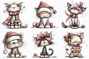 Whimsical Christmas Cat Clipart, an Illustration by Craft Nest (Thumbnail 3 of 6)