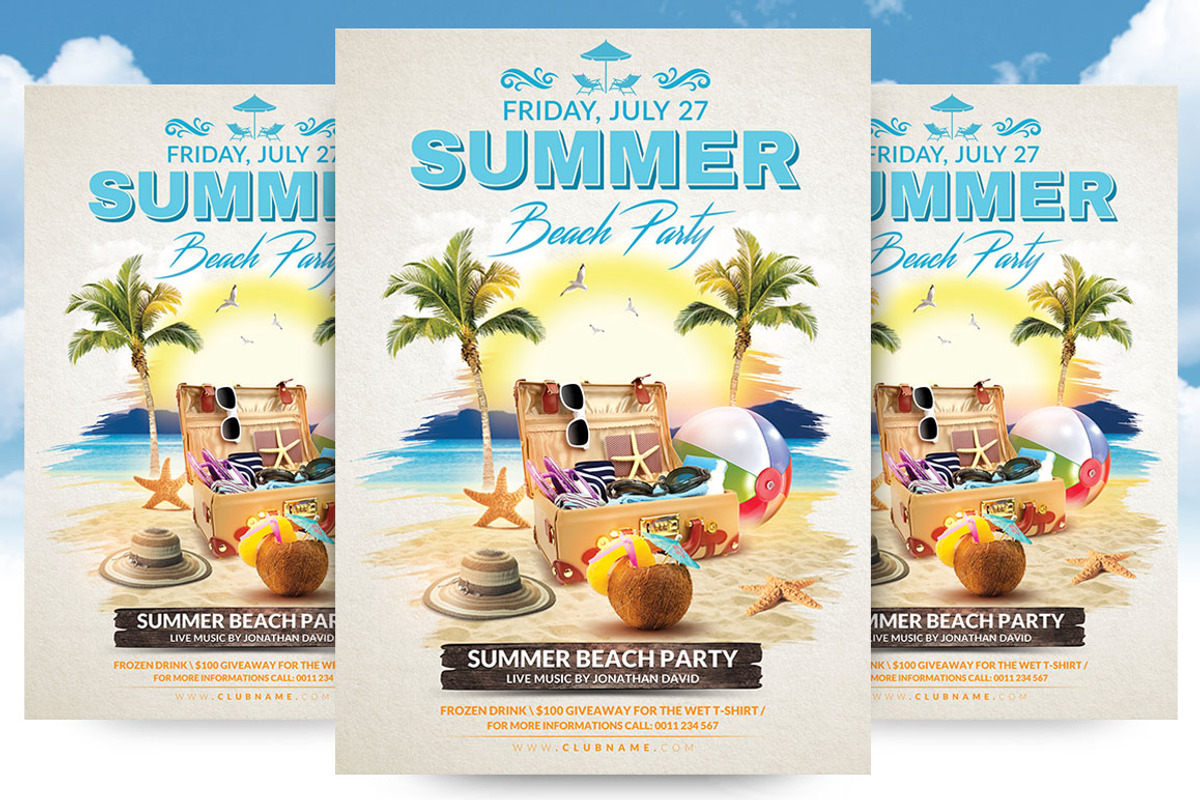 Summer Beach Party Flyer Template, a Flyer Template by Briell Design (Photo 1 of 3)