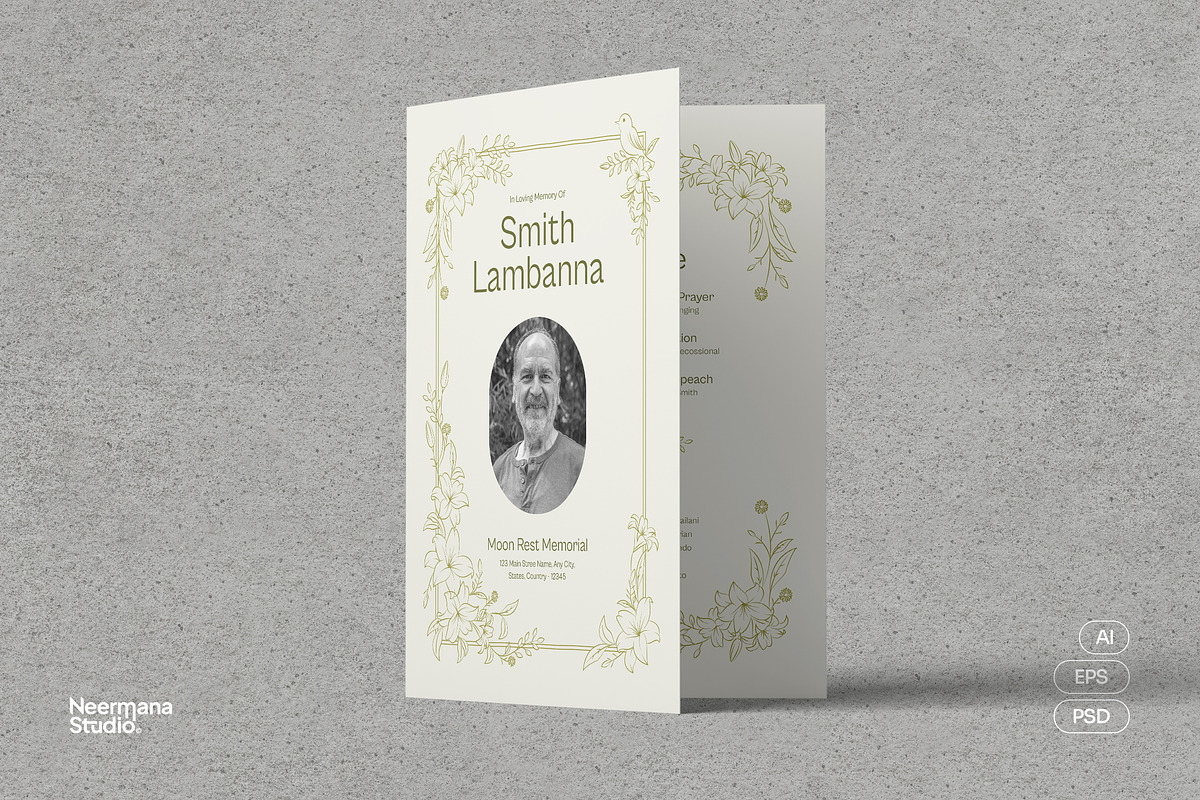 Simple Floral Funeral Program, a Brochure Template by Neermana (Photo 1 of 4)