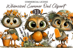 Whimsical Summer Enjoy Owl Clipart, a Seasonal Illustration by designcity5