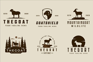 set of goat logo vintage vector, a Branding & Logo Template by zyxroun shop