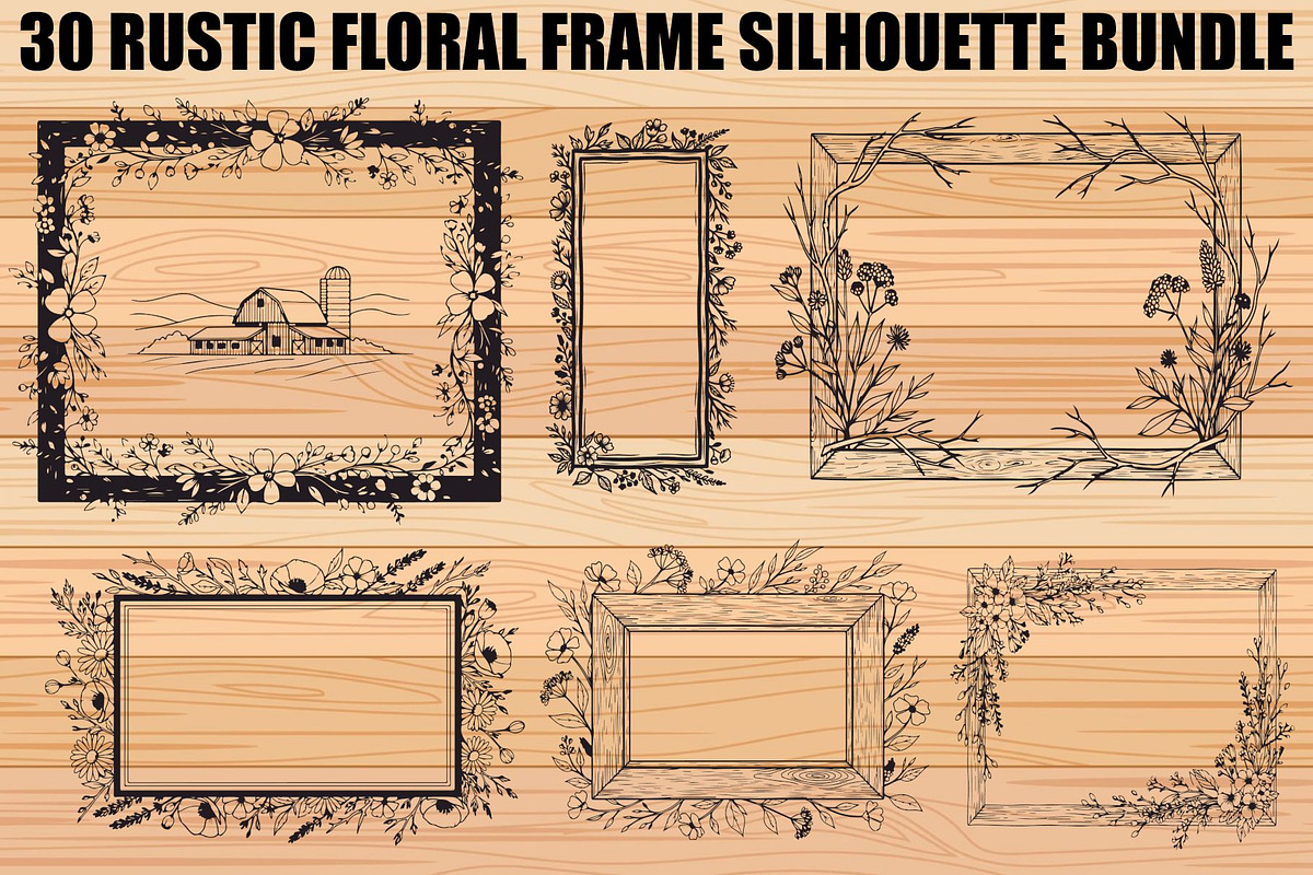 Rustic Floral Frame SVG Bundle, an Illustration by jahid234 (Photo 1 of 31)