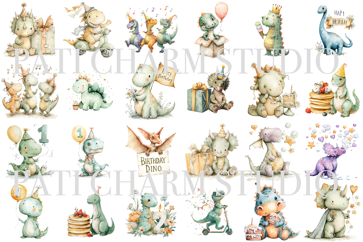 35 Dinosaur Birthday Clipart PNG, an Animal Illustration by Pati Charm Studio (Photo 2 of 8)