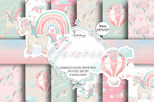 Floral Unicorn Digital Paper Pack