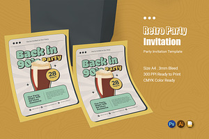 Retro Party Invitation, an Invitation Template by Esensifiksi.studio
