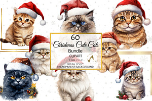 Cute Christmas Cats PNG Bundle