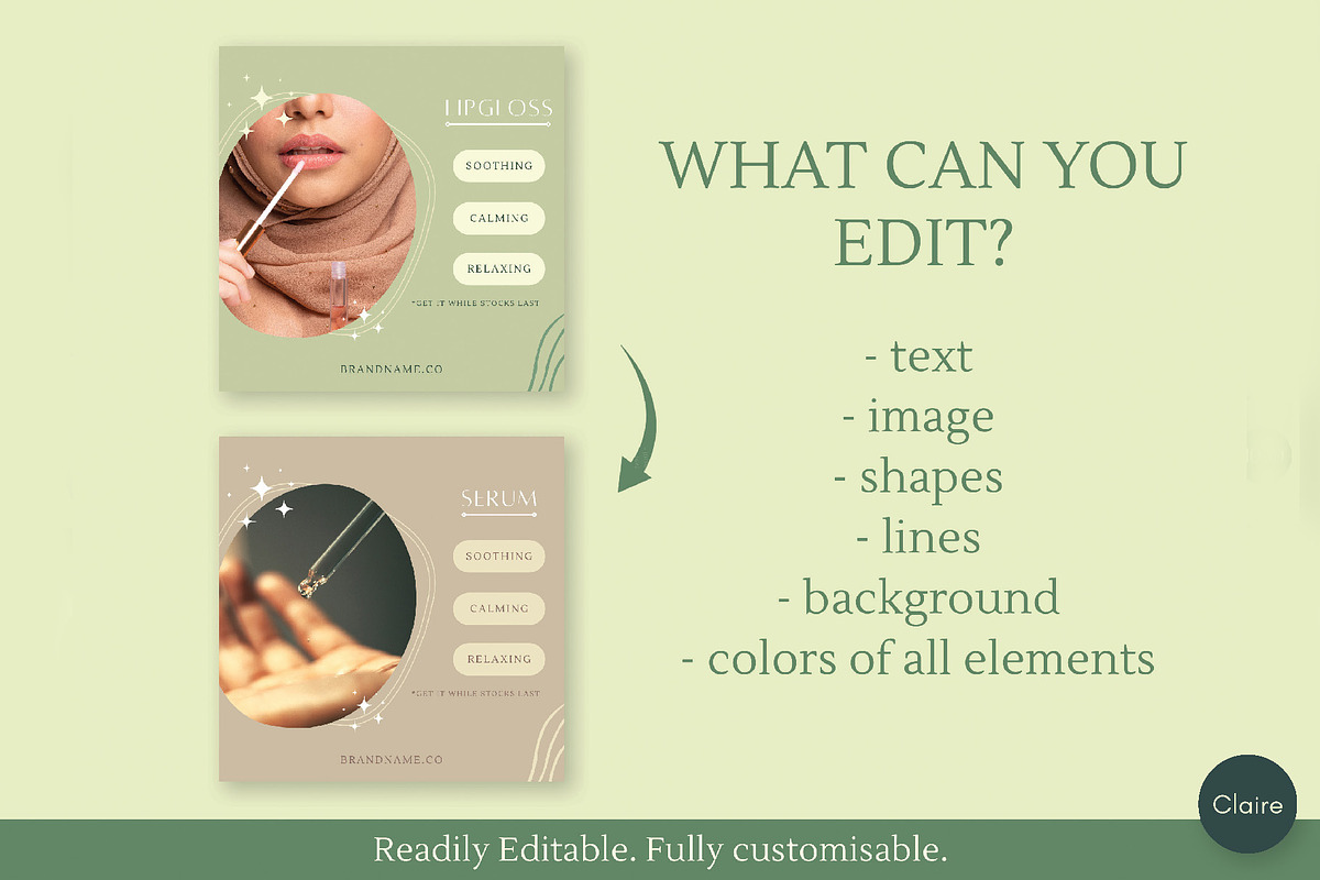 Green Skincare Instagram Creator Kit, a Social Media Template by Clairee Design Studio (Photo 4 of 7)