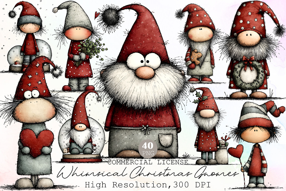 Whimsical Christmas Gnomes Clipart, an Illustration by Sublimation Artist (Photo 1 of 6)