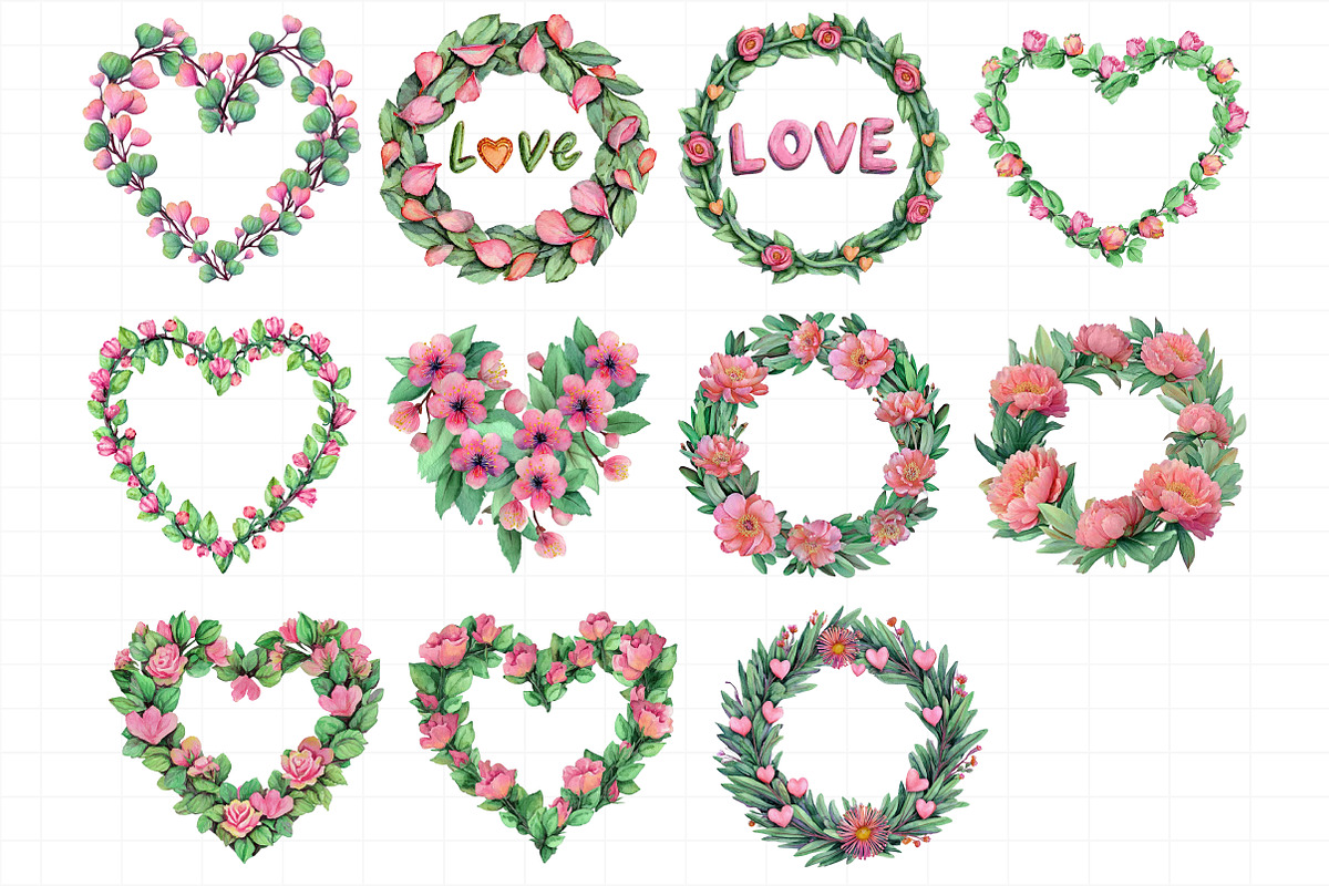 Valentine Wreath Watercolor Clipart, an Illustration by Daily.Designs (Photo 5 of 5)