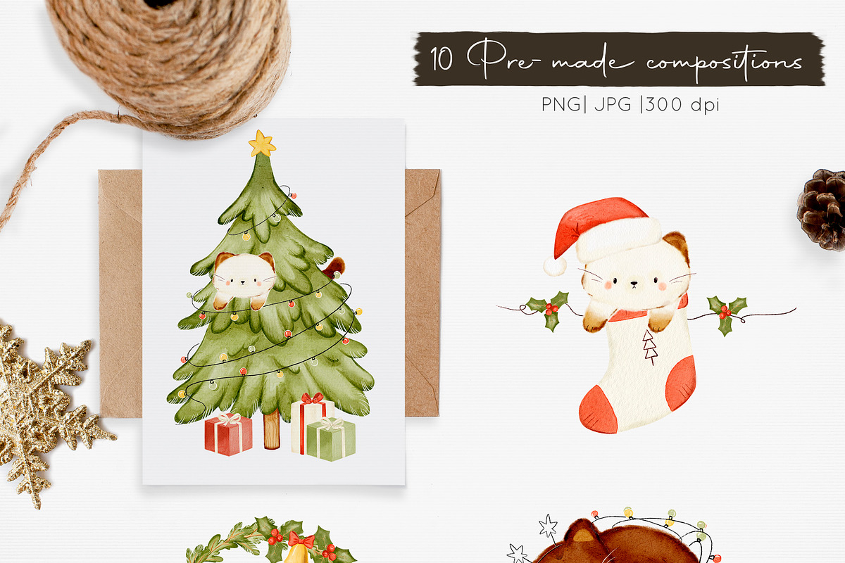 Meowy Christmas collection, an Animal Illustration by AfonshinaArt (Photo 5 of 9)