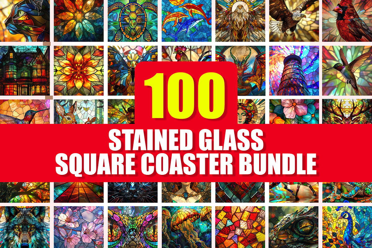 100 Stained Glass Square Coaster, an Object Graphic by M9 Design (Photo 1 of 6)