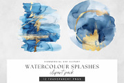 Dark Blue and Gold Watercolor Washes, a Decorative Illustration by illuztrate (Thumbnail 2 of 7)