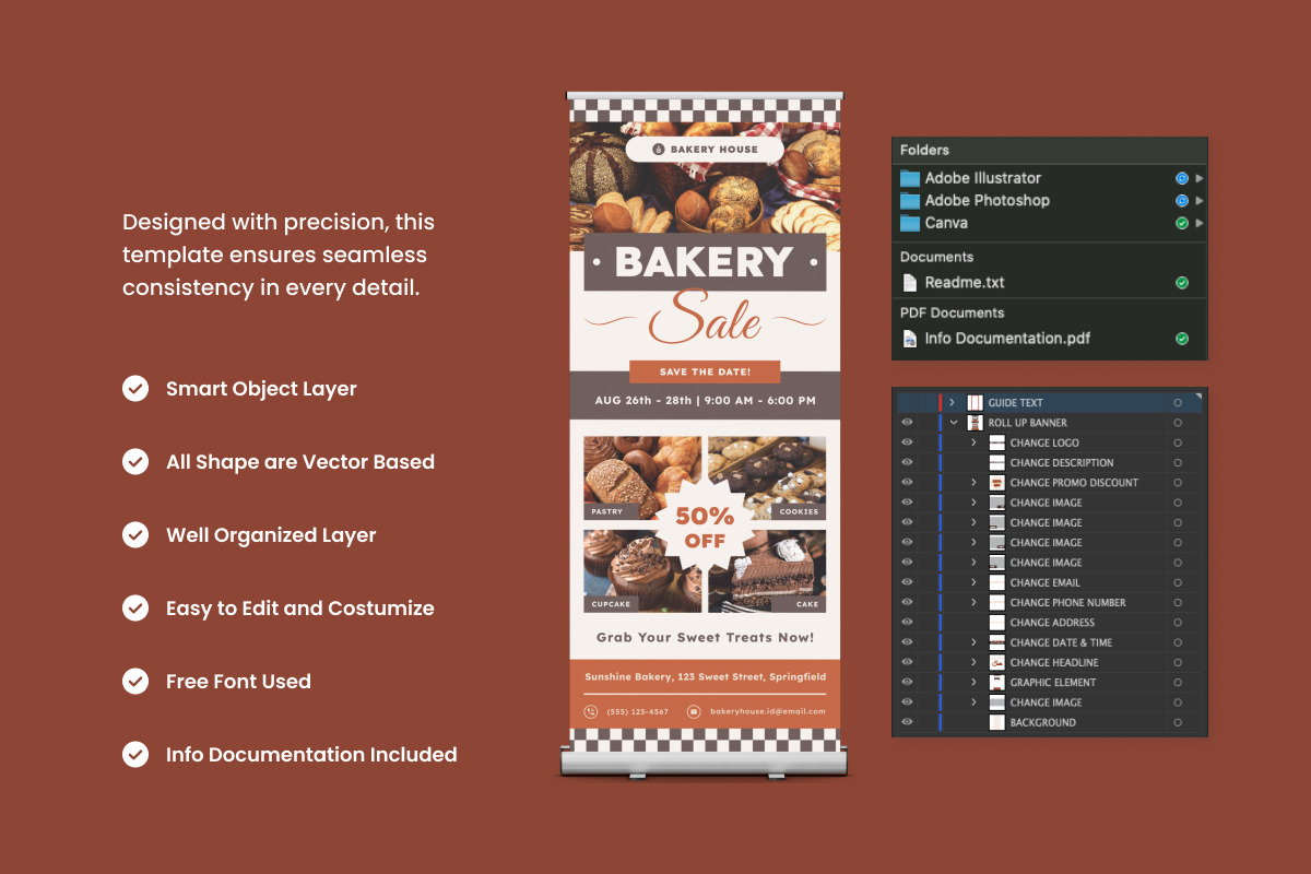 3 Set Bakery Sale Roll Up Banner, a Stationery Template by trabaskriya (Photo 4 of 4)
