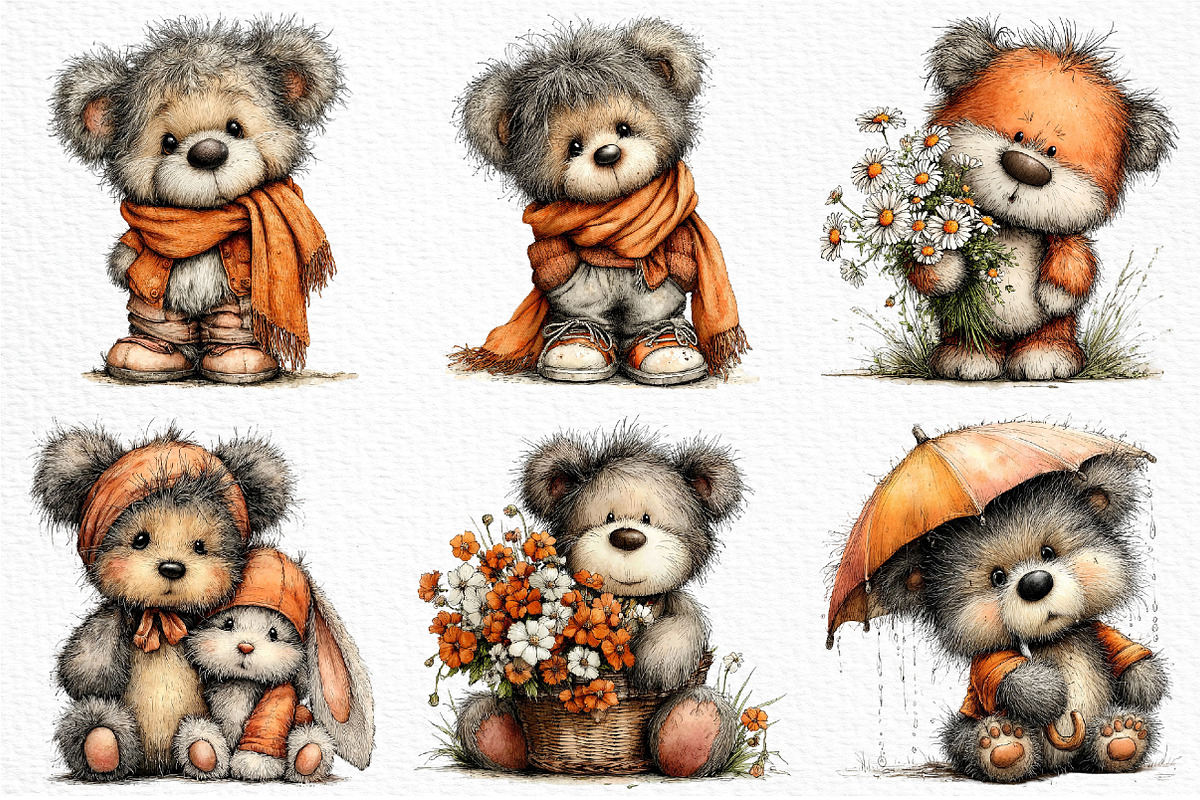 Whimsical Spring Teddy Bear Clipart, an Illustration by Craft Nest (Photo 3 of 11)