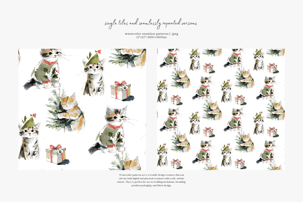 Christmas cats seamless pattern set, a Pattern Graphic by Patishop Art (Photo 2 of 9)