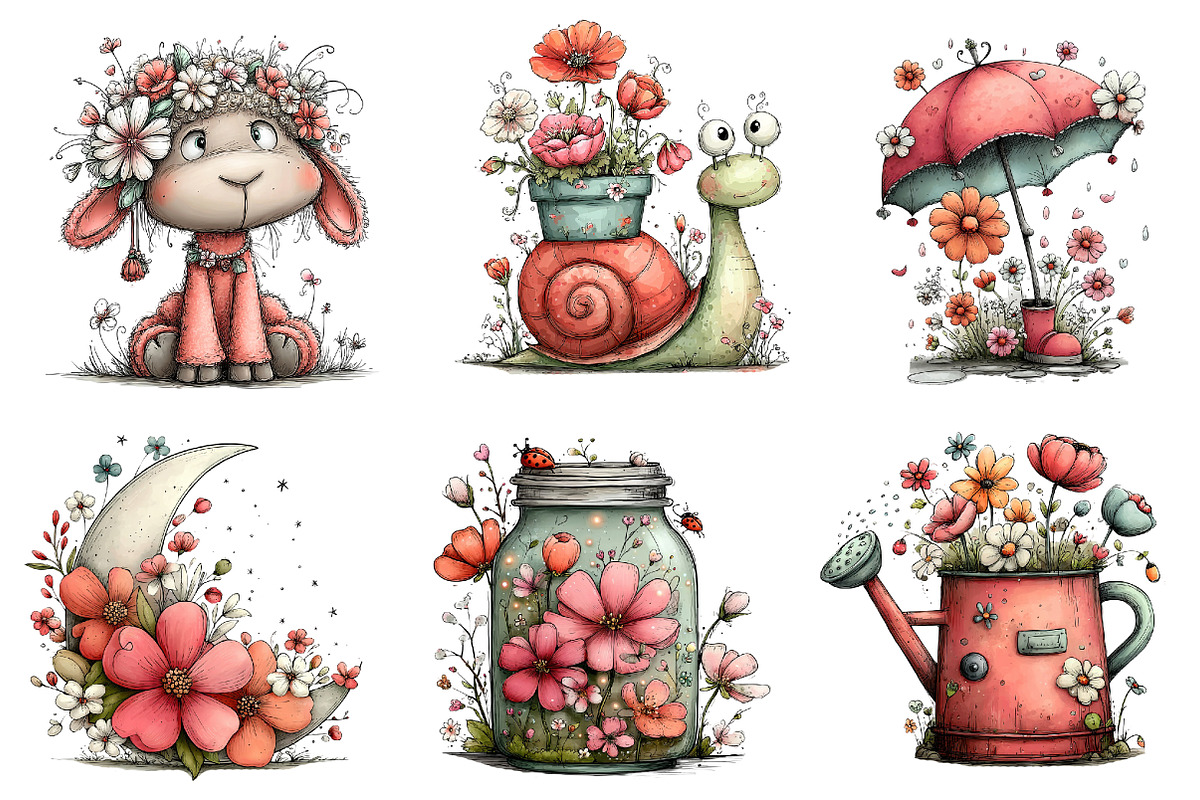 Whimsical Spring Clipart Bundle, an Illustration by Dream Creation (Photo 2 of 6)