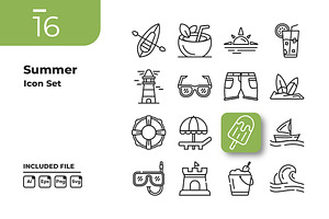 Summer Outline Icons Set, an Outline Icon by yuanesei