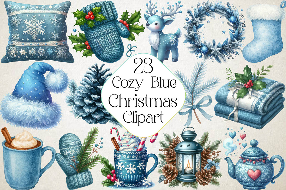 Cozy Christmas Blue Clipart, an Illustration by DreamPrint404 (Photo 1 of 3)
