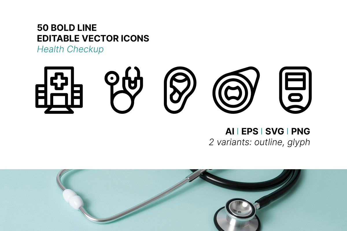50 Health Checkup icons, an Outline Icon by Side Project (Photo 1 of 8)