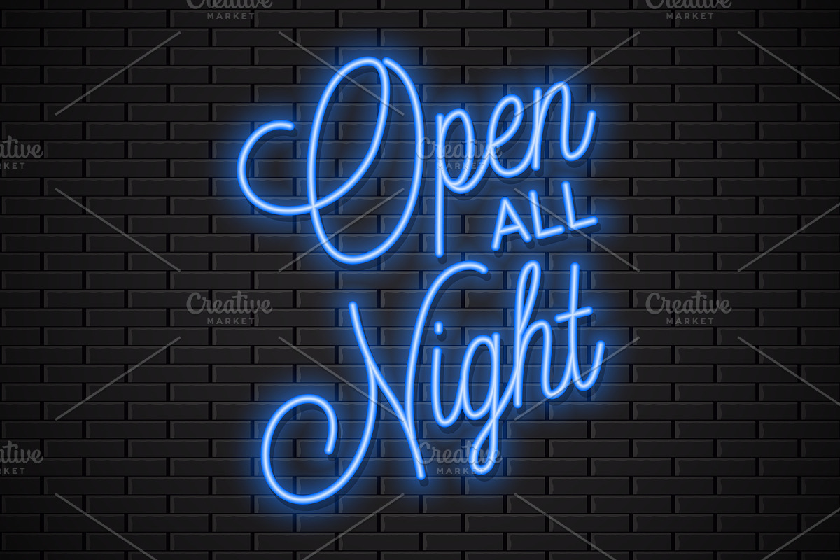 Open all night neon sign., a Decorative Illustration by PushLogo
