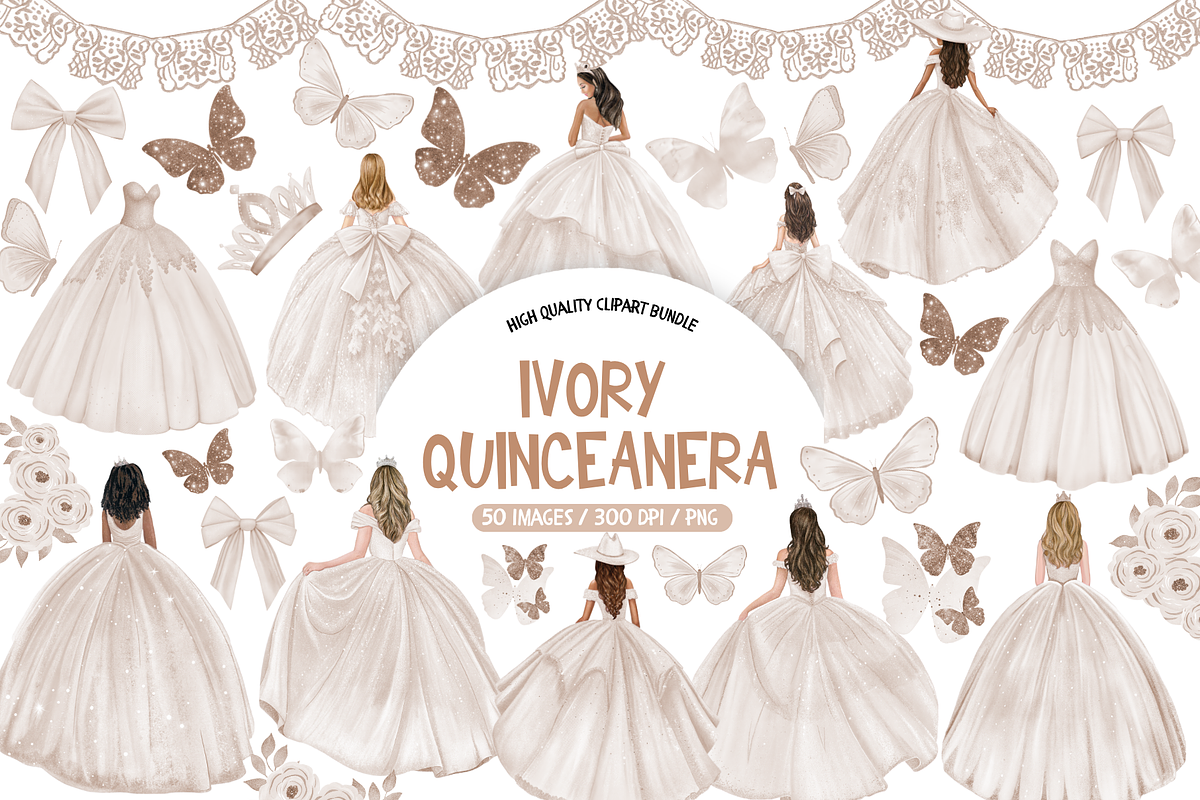 Watercolor Ivory Quinceanera Clipart, an Illustration by TatiMockup (Photo 1 of 6)