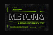 Metona - A Stencil Futuristic Font, a Slab Serif Font by Drizy (Thumbnail 1 of 9)