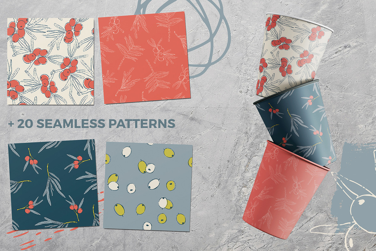 Sea buckthorn vector collection, a Pattern Graphic by Kate Art (Photo 11 of 25)