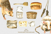 Kitchen Mouse Watercolor Clipart Set, an Animal Illustration by foxsong (Thumbnail 6 of 13)