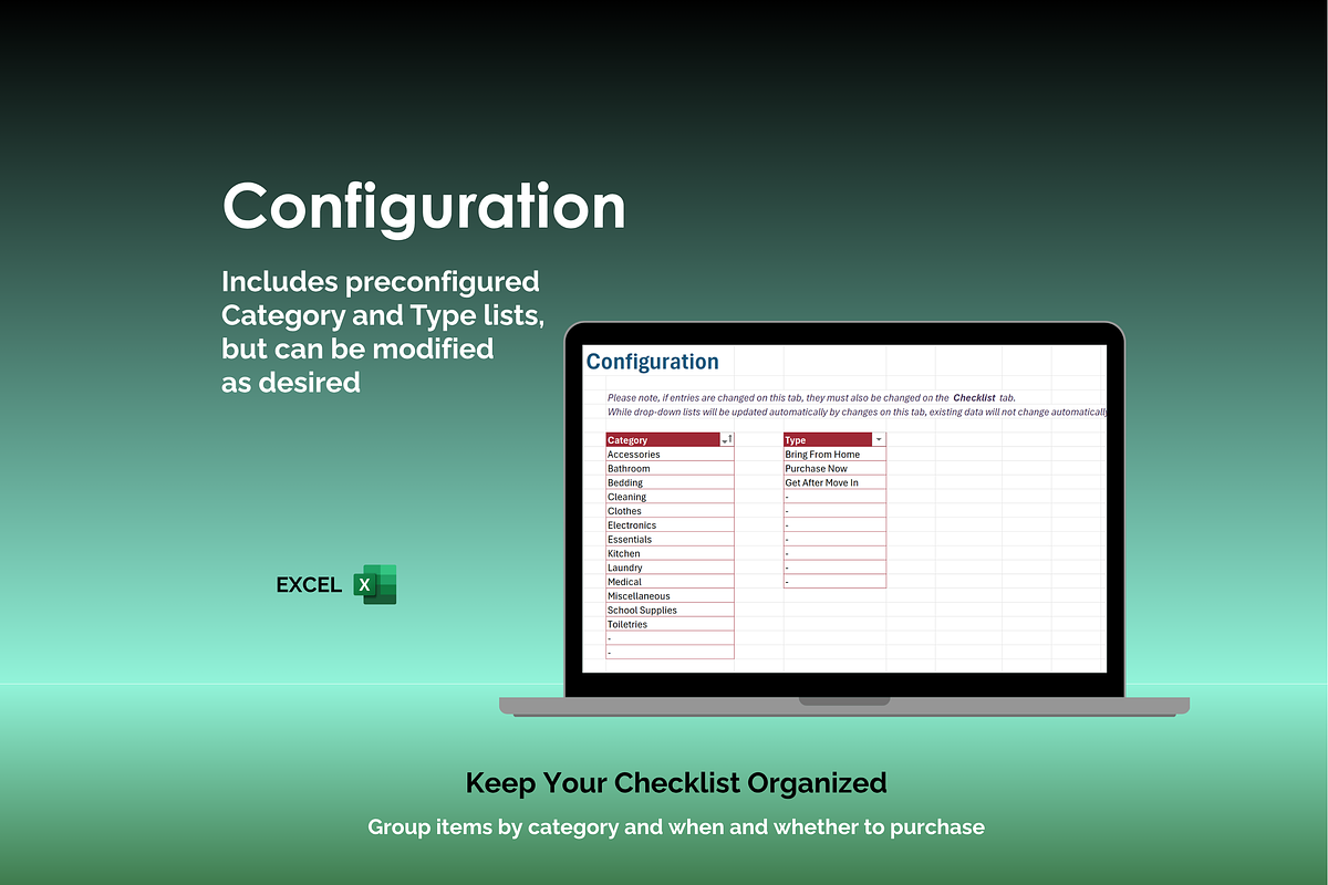 College Dorm Checklist - Excel preview 3