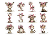 Cute Animals with Bow Clipart, an Animal Illustration by Nicolle's Colorful Art (Thumbnail 2 of 5)