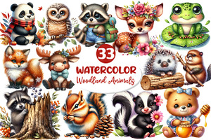 Woodland Cute Baby Animals Clipart, an Illustration by Dream Creation