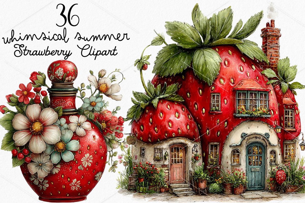 Whimsical Summer Strawberry Clipart, a Seasonal Illustration by Canvas Craft (Photo 1 of 7)