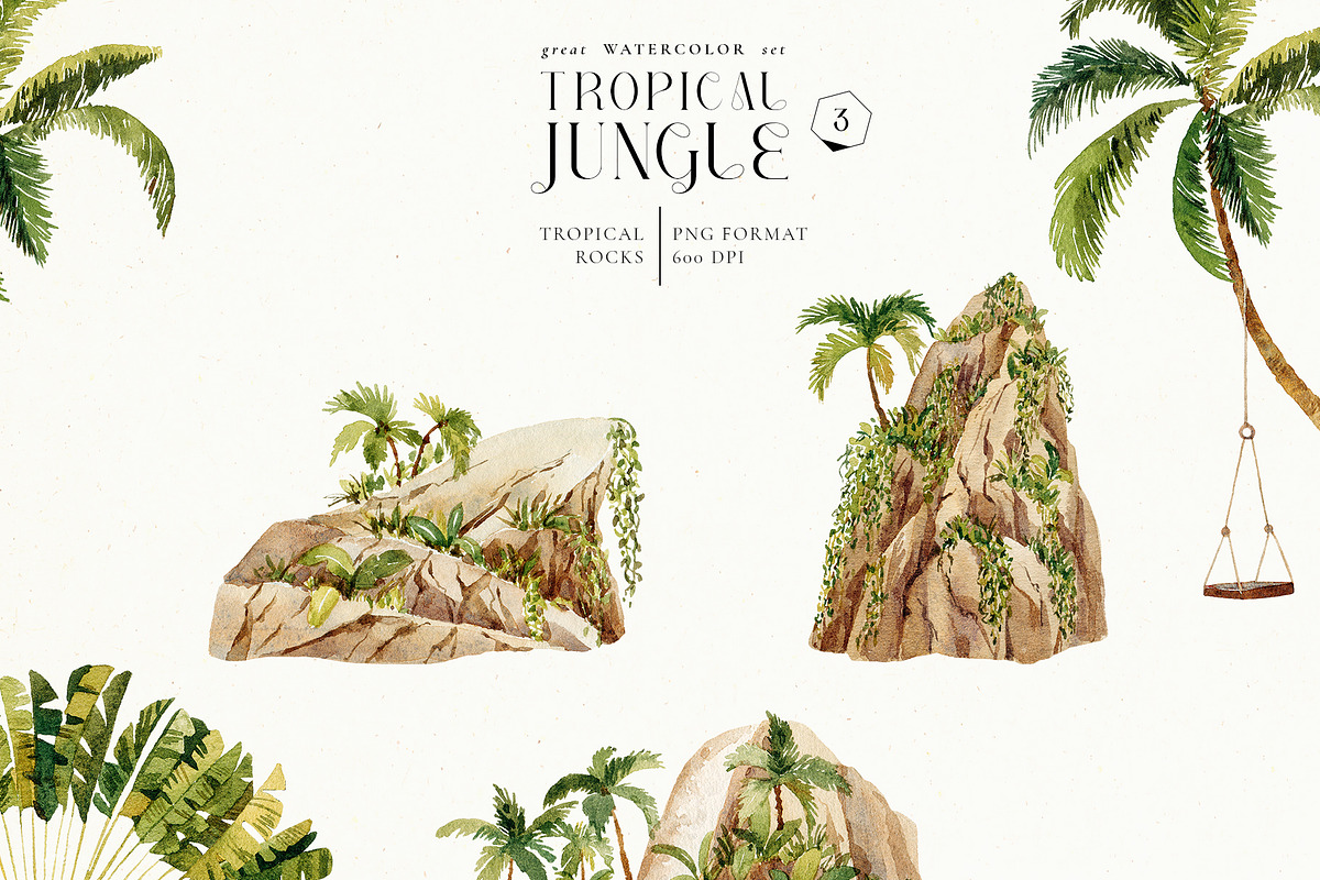 Tropical jungle - watercolor set, a Decorative Illustration by Pamyatka Shop (Photo 17 of 27)