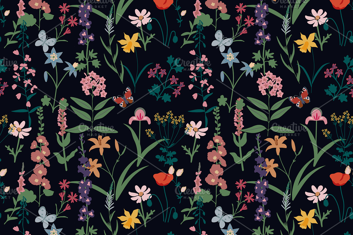 Seamless meadow pattern, a Pattern Graphic by elyomys