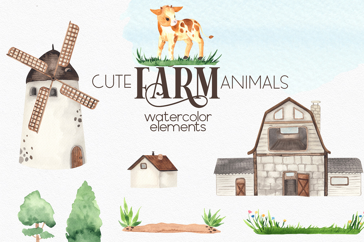 Watercolor Farm Animals, an Object Graphic by Ana-Sakuta (Photo 19 of 20)