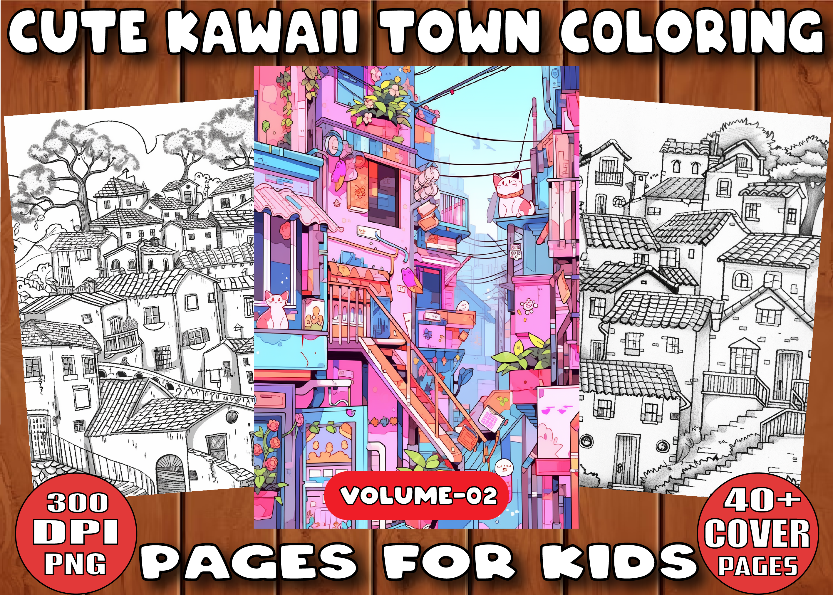 Cute Kawaii Town Coloring Pages V 02, a Decorative Illustration by ...