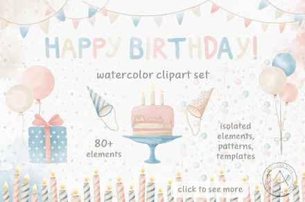 Happy Birthday watercolor clipart