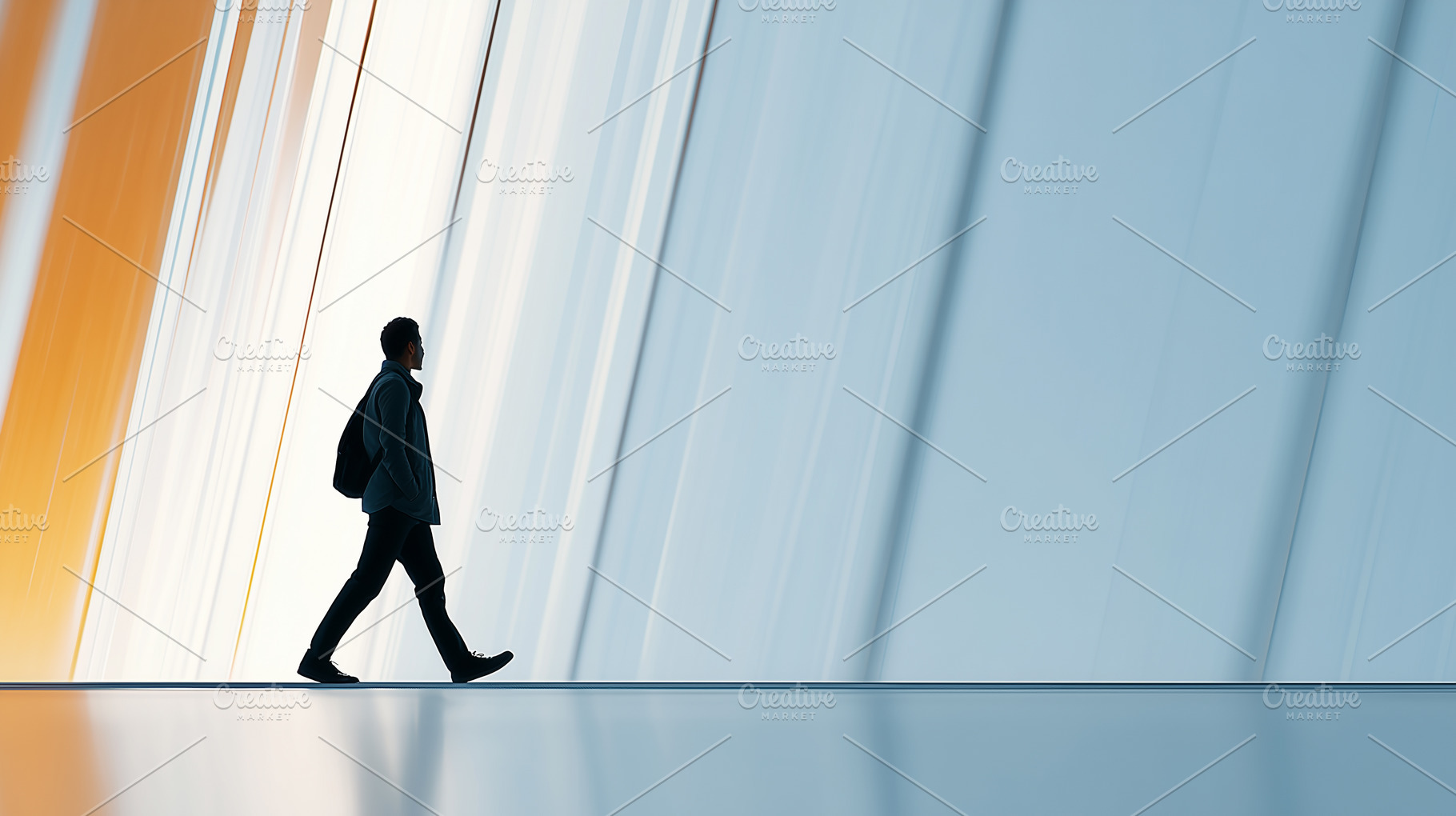 Man walking through a modern space, a Person Photo by MistyDay