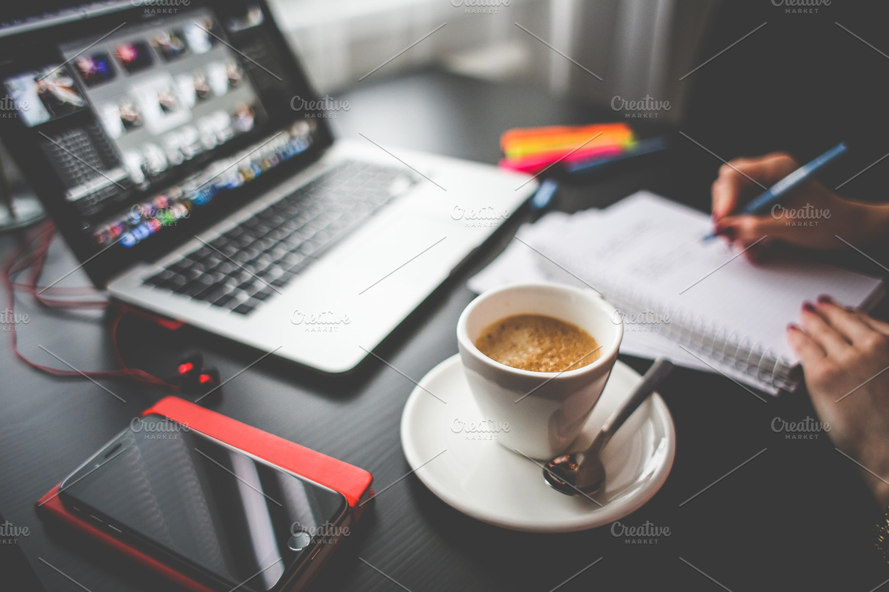 Cafe time in office stock photo containing macbook and laptop, a Business Photo by Viktor Hanacek