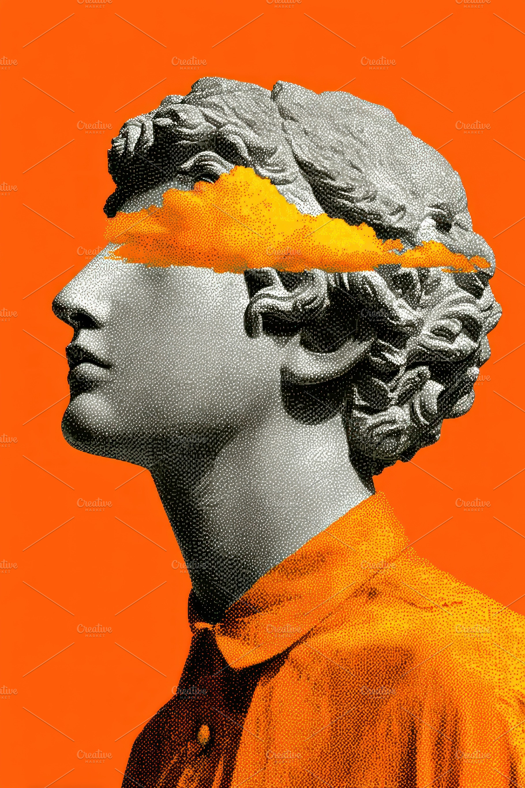 Contemporary classical statue portrait with bold orange stripe a, a Holiday Photo by José Manuel Gelpi