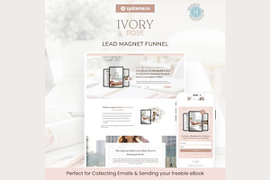 Systeme.io Ivory Rose Lead Funnel, a Landing Page Template by Hayley's Digital Hub