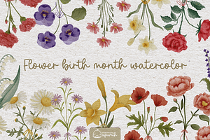 Flower Birth Month Watercolor