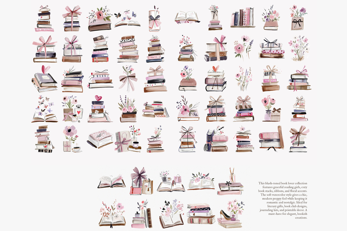 Blush Book Lover Clipart Bundle, a Decorative Illustration by Patishop Art (Photo 14 of 14)
