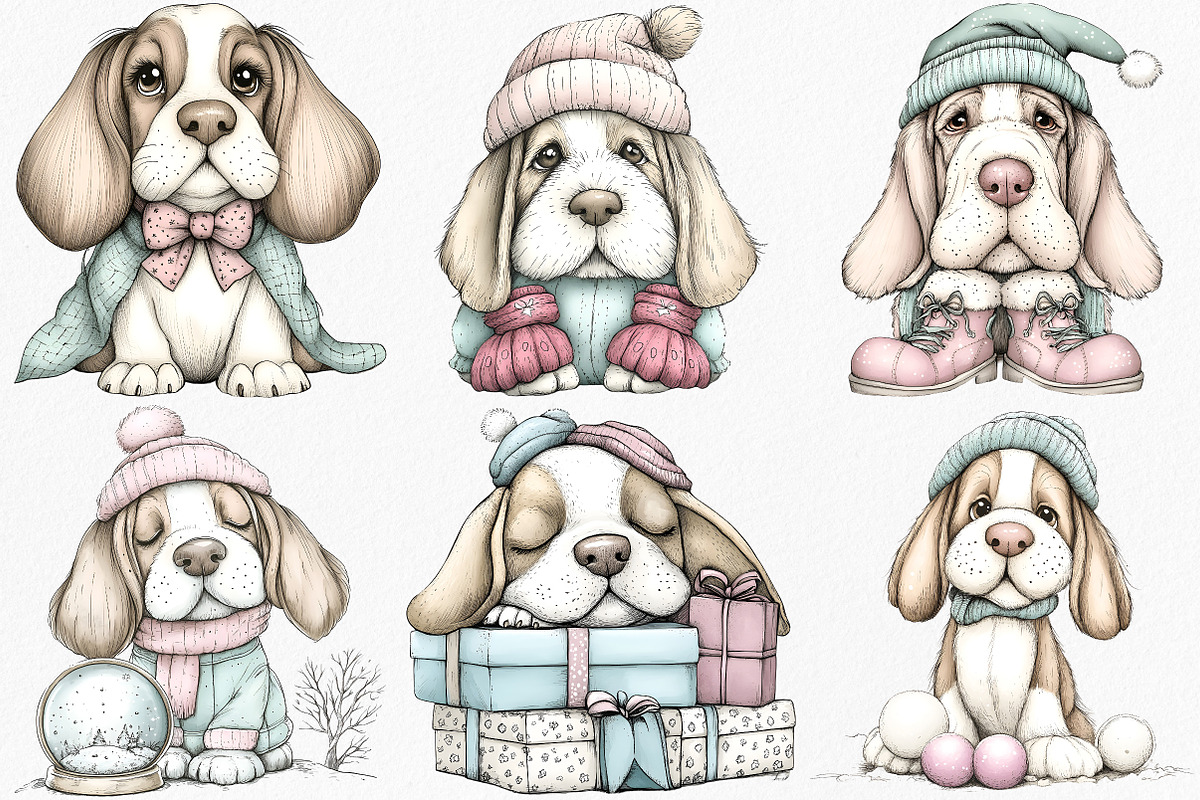 Whimsical Christmas Cute Dog Clipart, an Illustration by Canvas Craft (Photo 3 of 7)