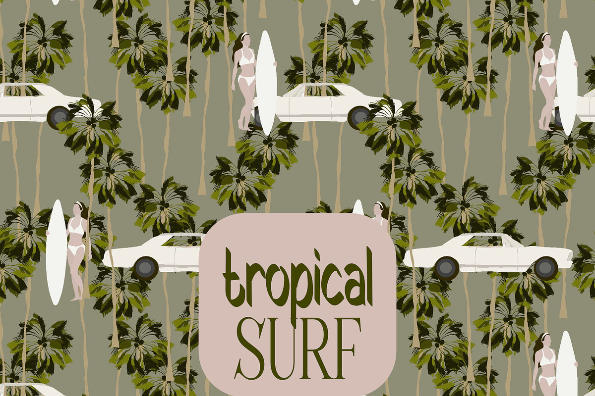 Tropical surf people vintage cars, a Pattern Graphic by Cotton Melon pattern Shop (Photo 1 of 5)