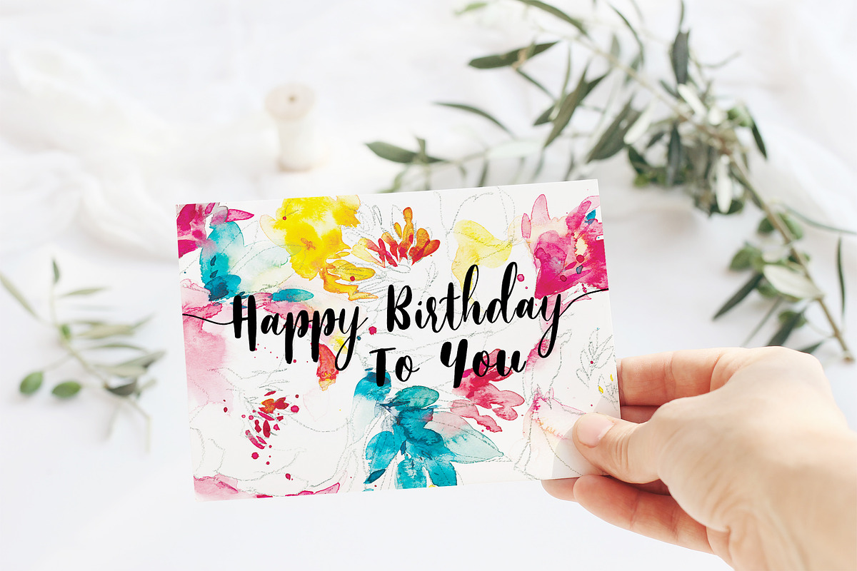 watercolor festive birthday card, a Card Template by TurquoiseDesign (Photo 2 of 4)