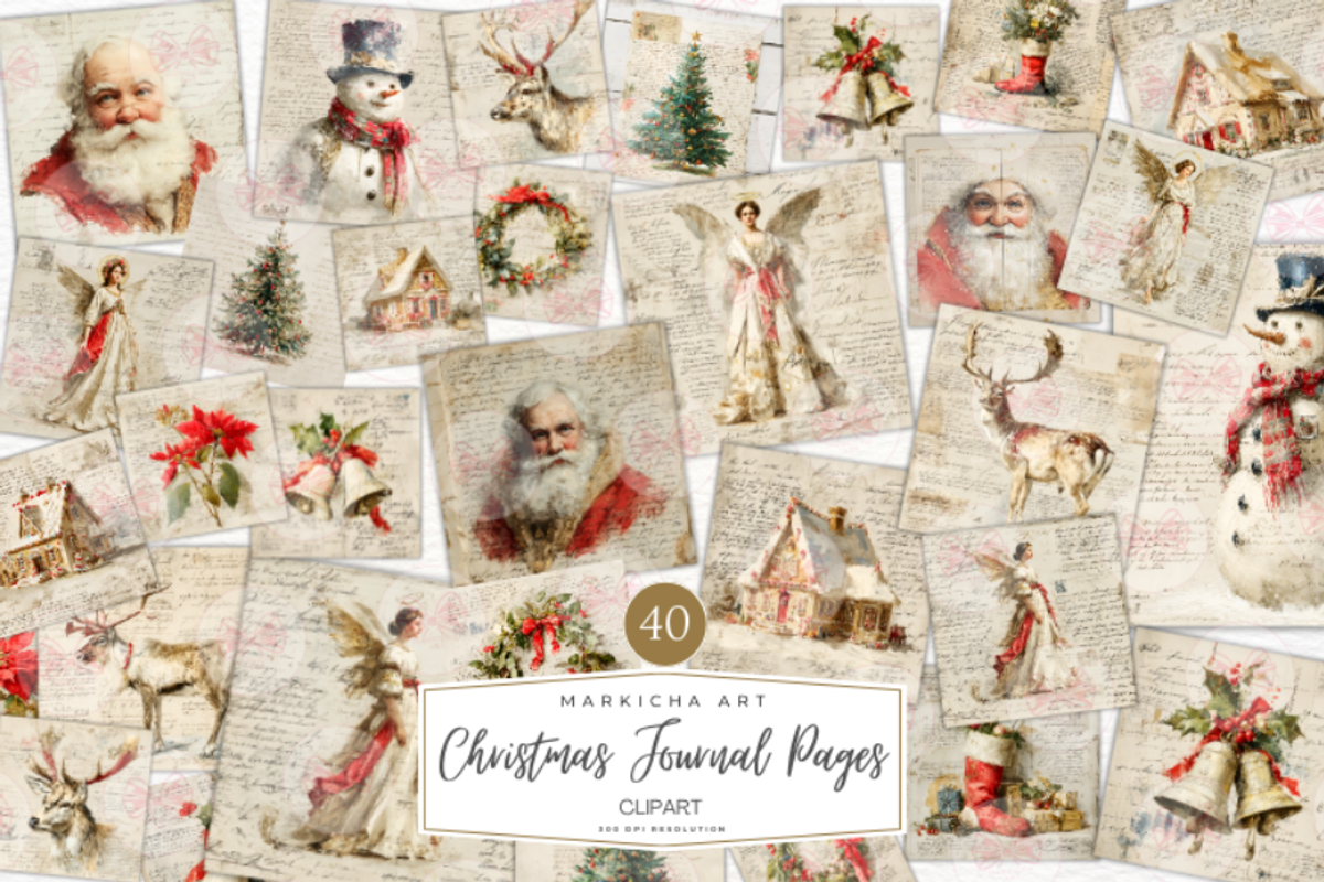 Vintage Christmas Journal Pages Png, an Illustration by Markicha Art (Photo 1 of 6)