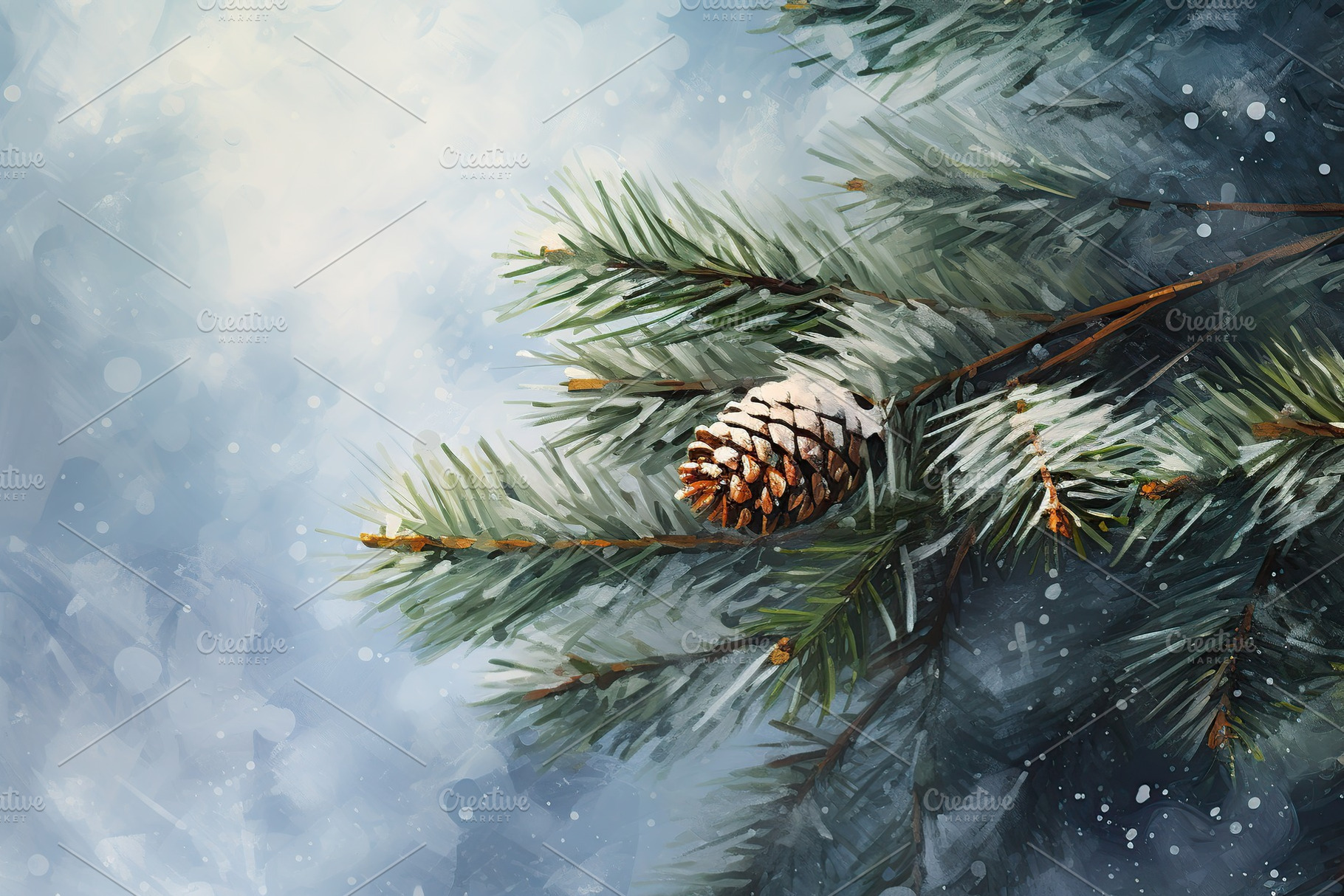 Snowy fir tree branches in the forest, a Nature Photo by AlyaAnd