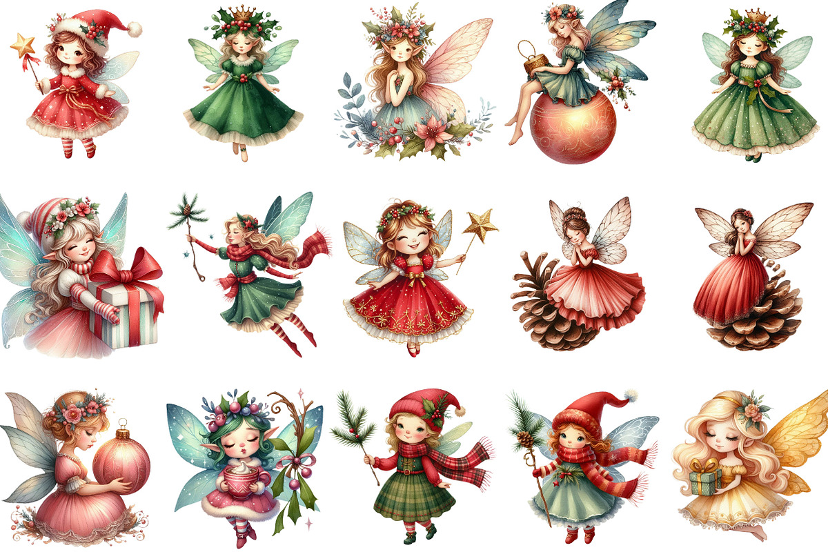 Christmas Cute Fairy Clipart, an Illustration by designcity5 (Photo 3 of 5)